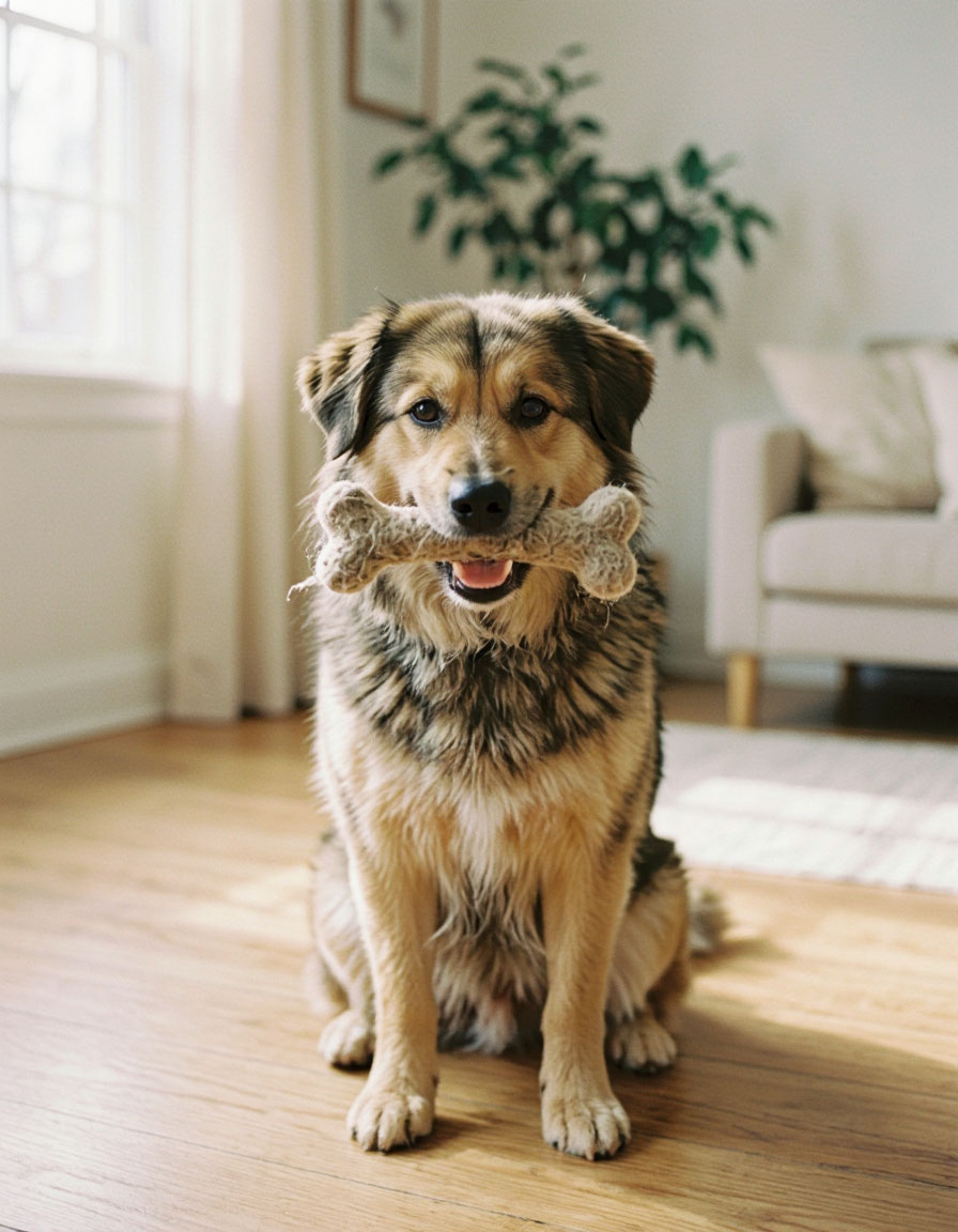 Dog with Awoo toy
